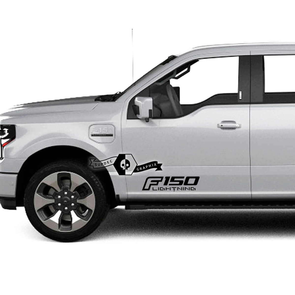 Pair Ford F-150 Lightning 2022 2023 Doors Decals Side Stickers Graphics Vinyl Supdec Design