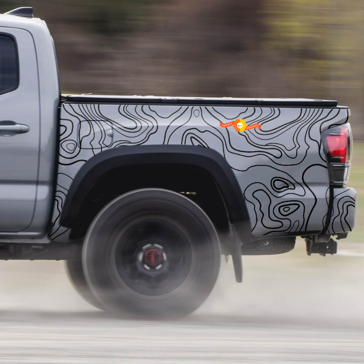 2x Bed Area Toyota Tacoma Topographic map contour Topo Wrap Vinyl Decals graphics sticker
