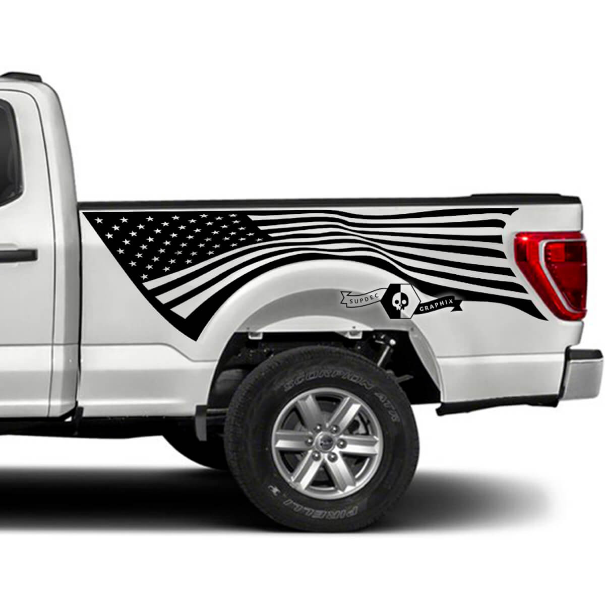 Pair Ford F-150 XLT 2023 Bed USA Flag Graphics Side Decal Sticker