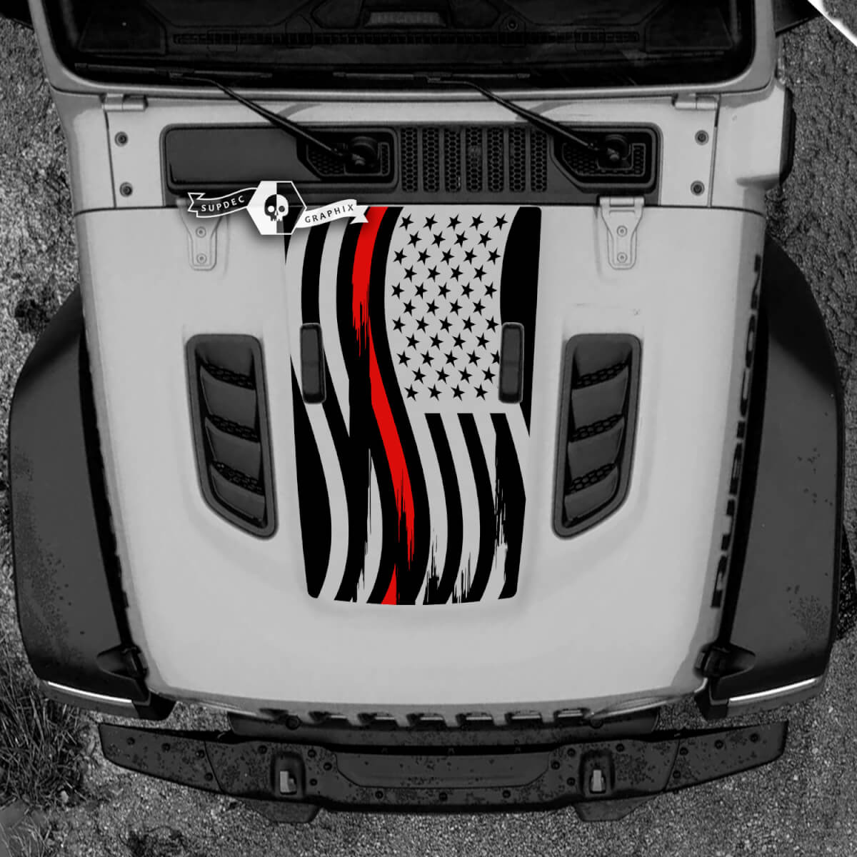 Hood Jeep RUBICON Wrangler JL Vinyl USA Flag 2018 + Up Banner  Decal Sticker Graphics