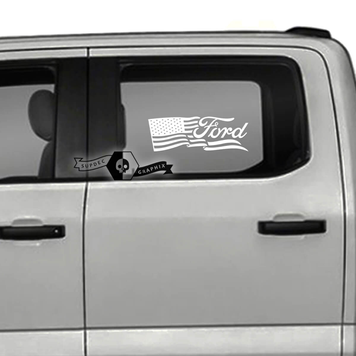Pair Ford USA Flag Side Logo Window Logo Door Graphics Side Decal Sticker