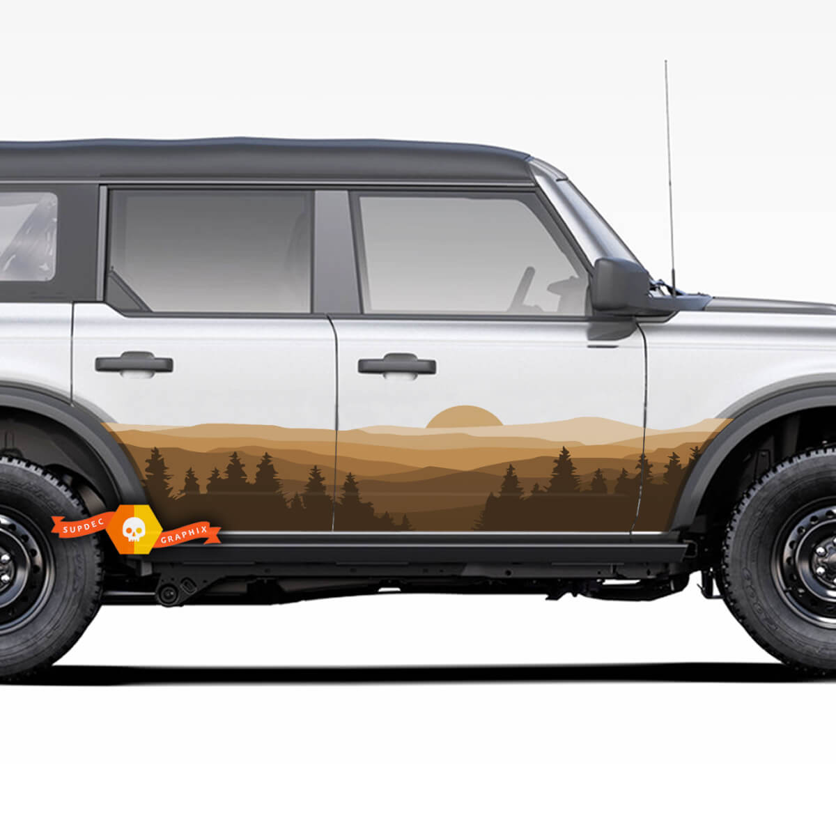 Pair Side Doors Forest Landscape Hills Stripes Vinyl Decals Stickers for Ford Bronco 