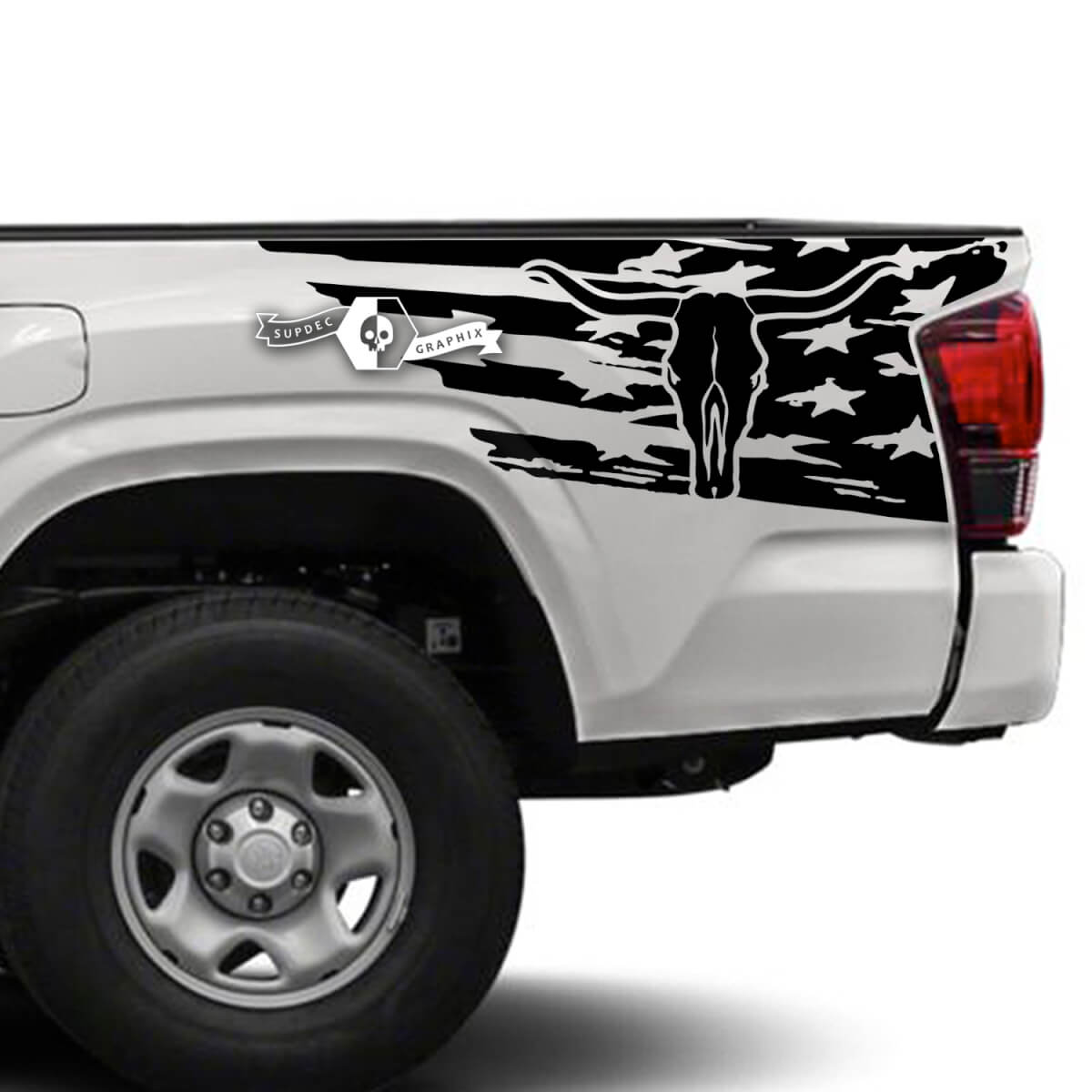 Pair Toyota Tacoma SR5 Bed Side Deer USA Flag Vinyl Decals Graphic Sticker