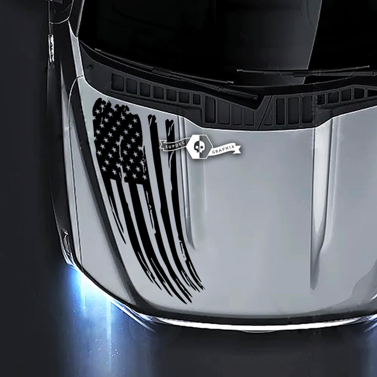 Ford F-150 XL XLT STX LARIAT Hood Destroyed Flag USA Side Graphics Decals Stickers