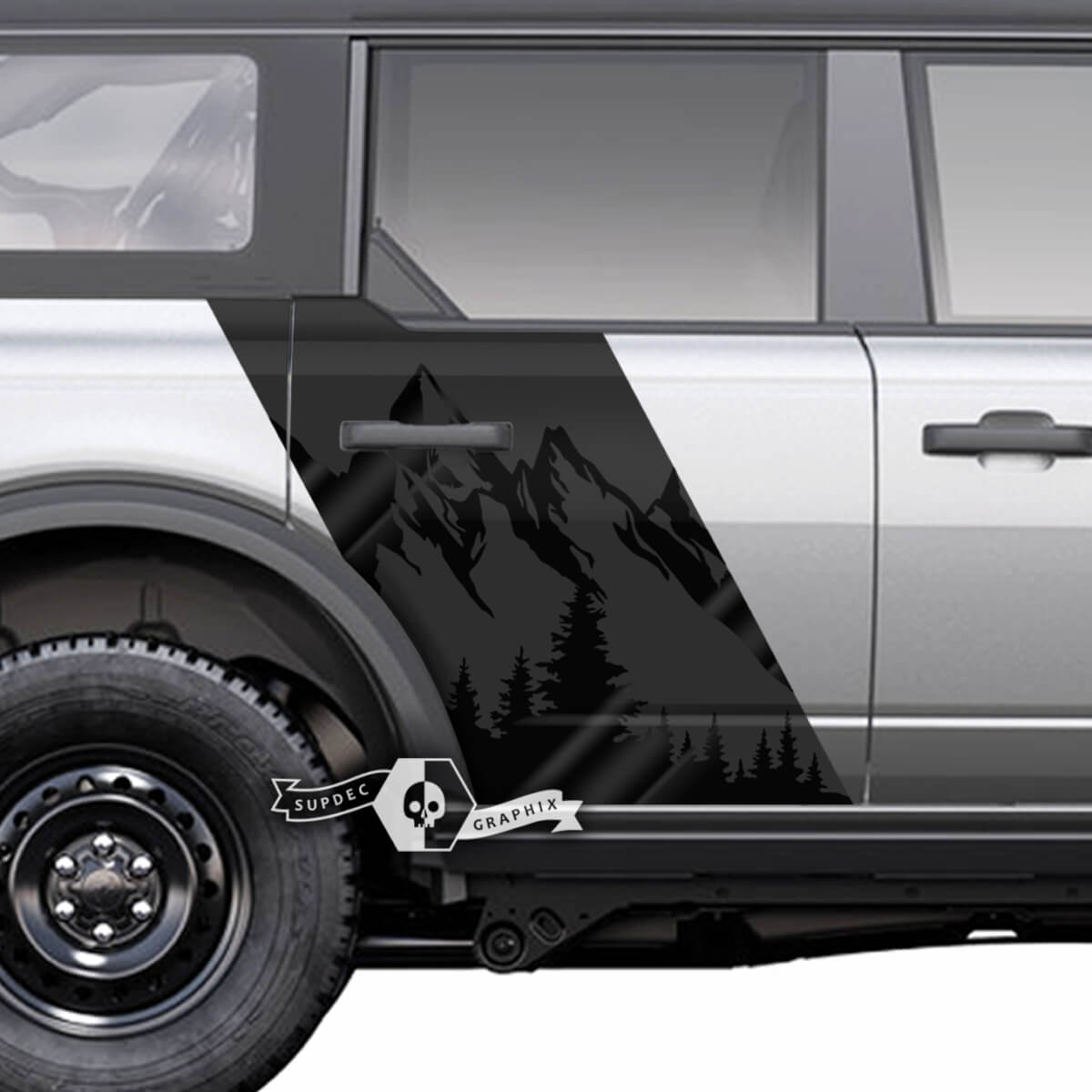 Pair of Mountains Style Doors Side Mountains Decals Stickers for Ford Bronco 2 Colors