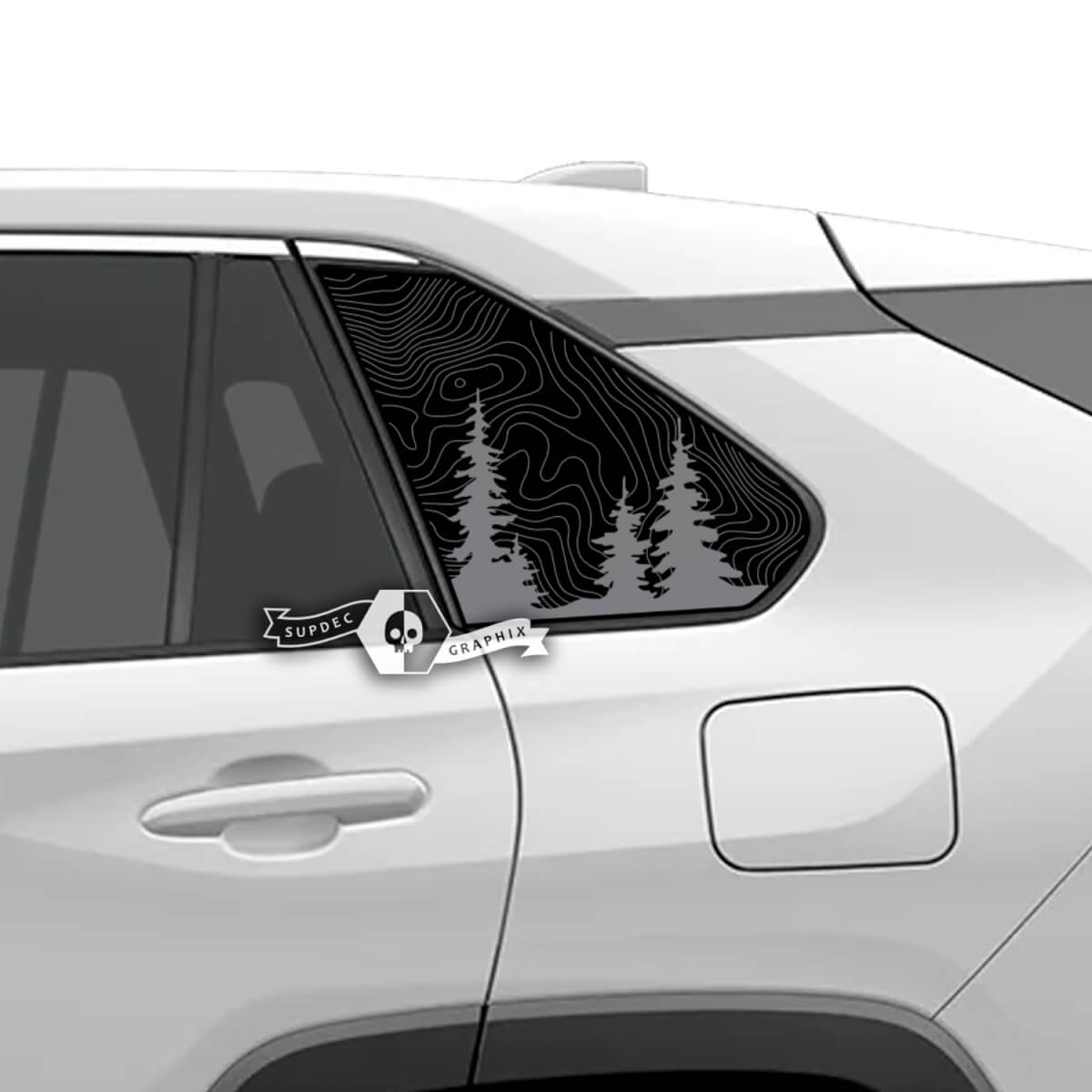 Pair Toyota Rav4 Side Windows Topographic Map Forest Vinyl Decal Sticker
