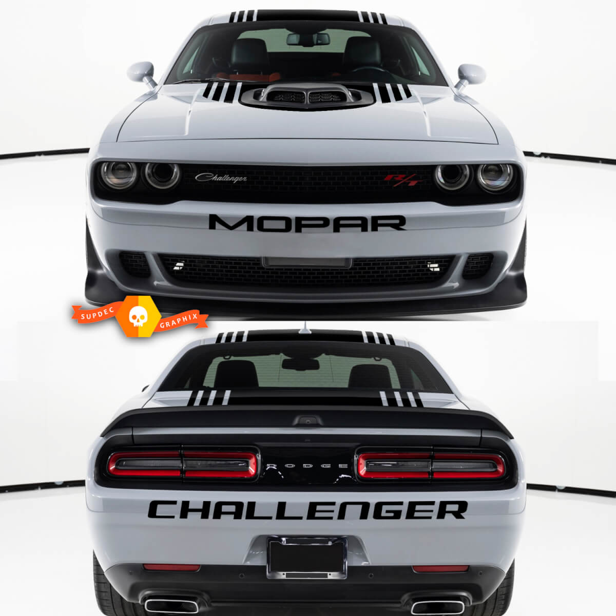Dodge Challenger Front Rear Bumper Vinyl Graphics Stripes Stickers Decals Kit fits SXT SXT Plus GT GT AW