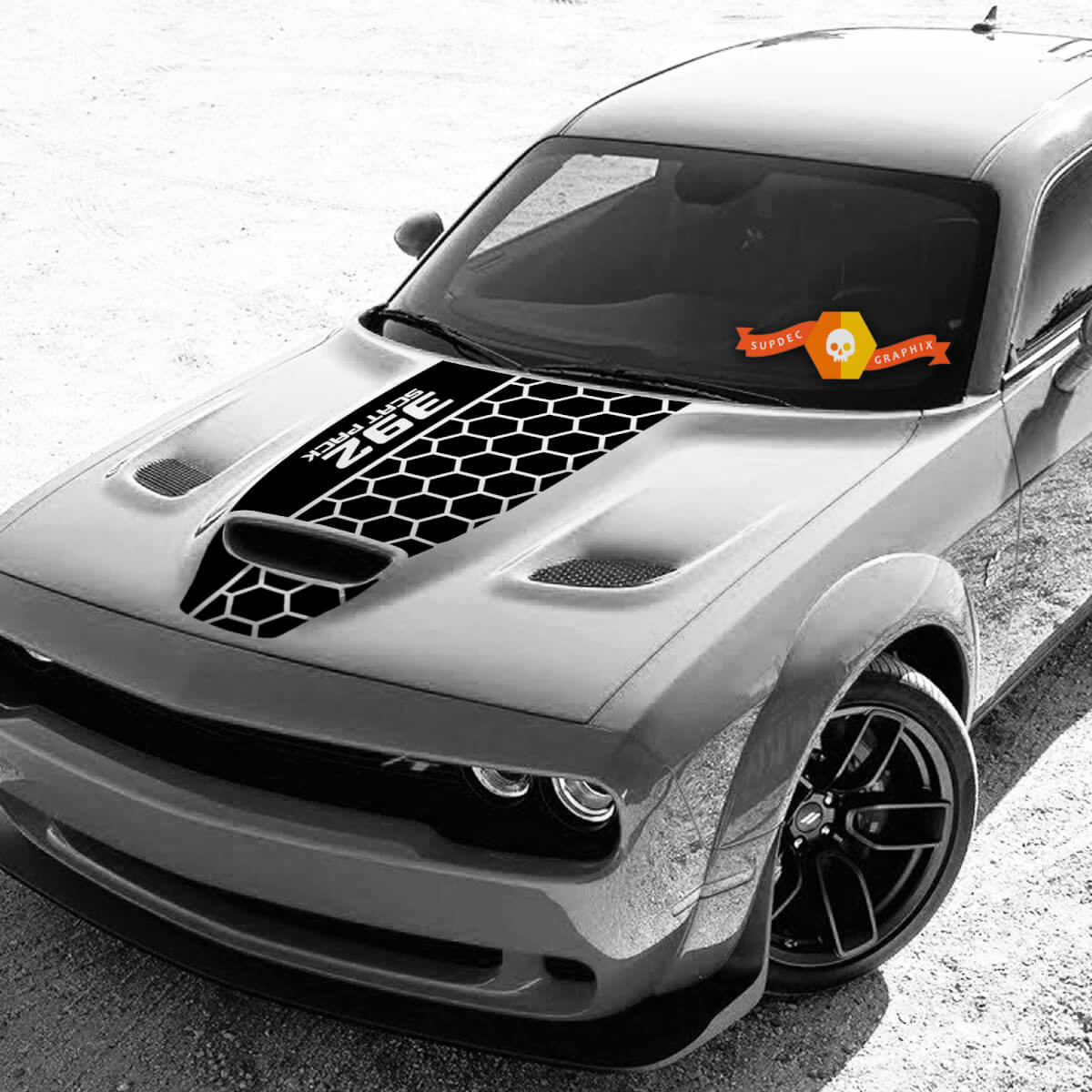 Dodge Challenger 392 Scat Pack Honeycomb Hood Hemi Hood Blackout Vinyl Decal Sticker