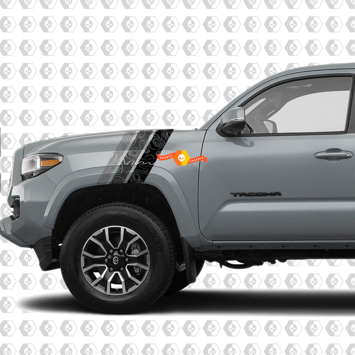 Toyota Tacoma Monochrome Style Retro Vintage Topographical Stripes for TRD SR5 Sport PRO Side Sticker Decal Graphics 2016 - 2024