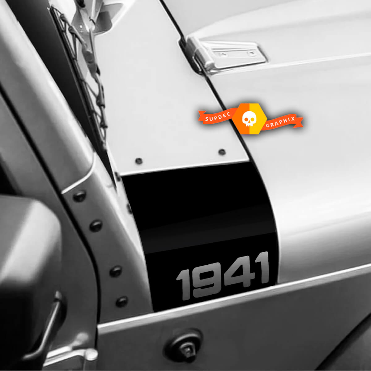 Pair Jeep 1941 Wrangler Hood Vinyl Stickers Full Set Decal left right