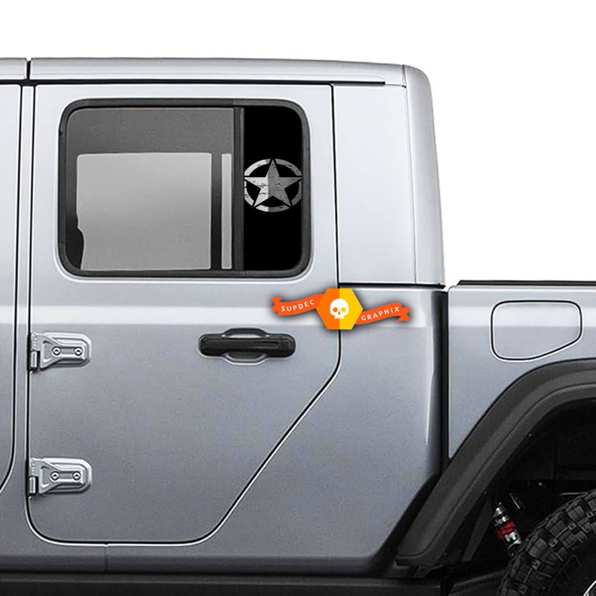Pair Jeep  Window Army Star Destroyed Gladiator Wrangler Doors Vinyl Stickers Decal