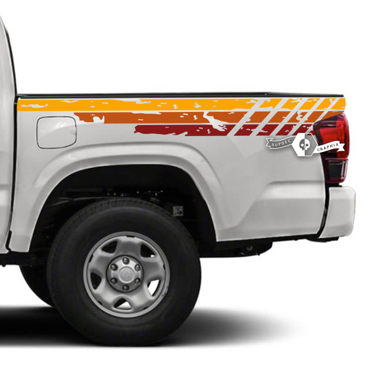 Pair of Three Colors Old School SunSet  Vintage Classic Colors  Destroyed Toyota Tacoma SR5 TRD Stripes Side Vinyl Decals Stickers