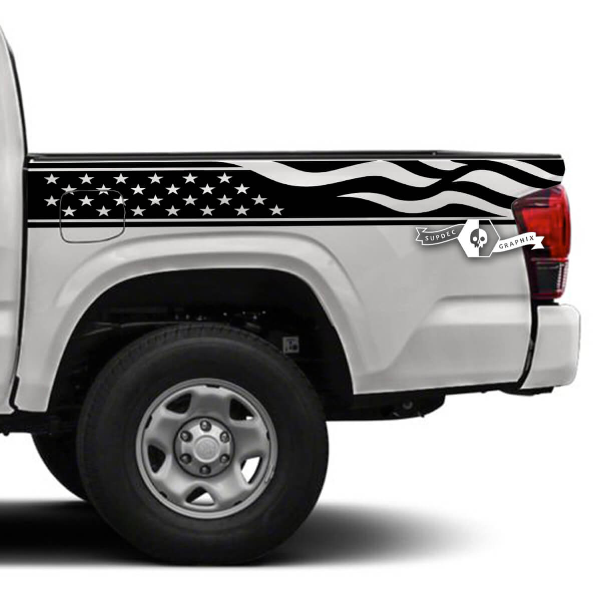 Pair Toyota Tacoma SR5 Bed Side USA Flag Vinyl Decals Graphic Sticker