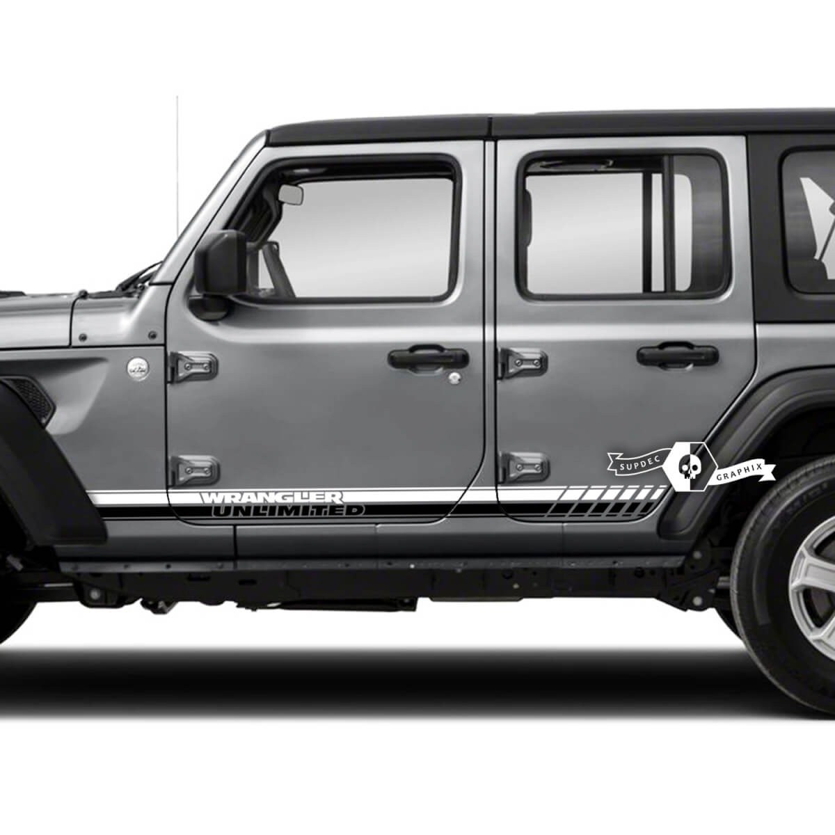 2  Jeep Wrangler Unlimited Doors Fender Side Logo Stripe 2 Colors Vinyl Sticker Decal