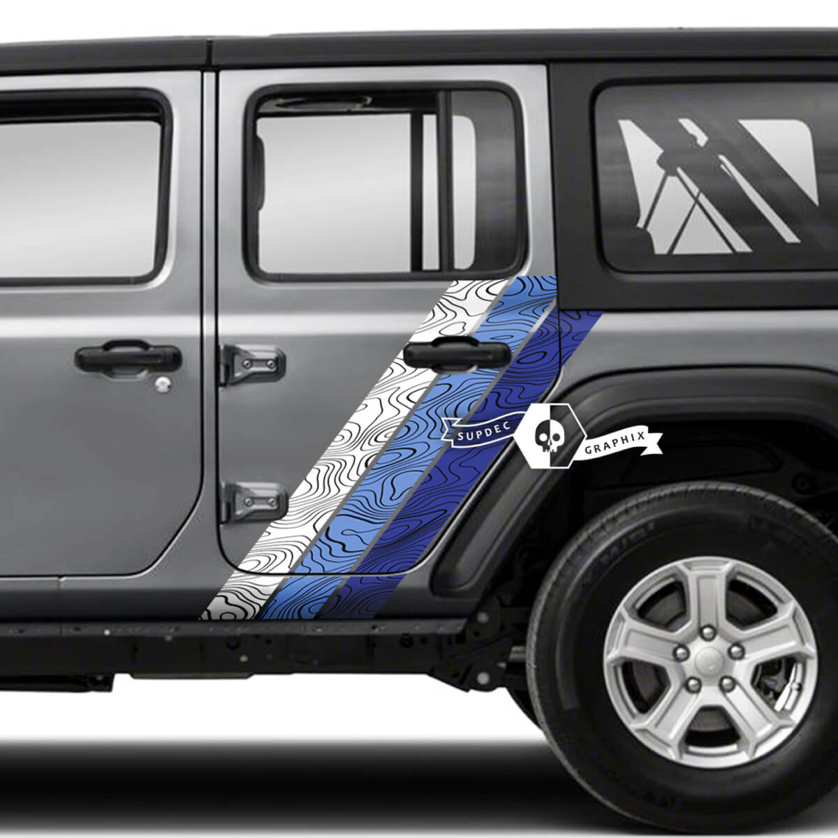 Pair Jeep Wrangler Unlimited Doors Fender Side Stripe Topographic Map 4 Colors Vinyl Sticker Decal