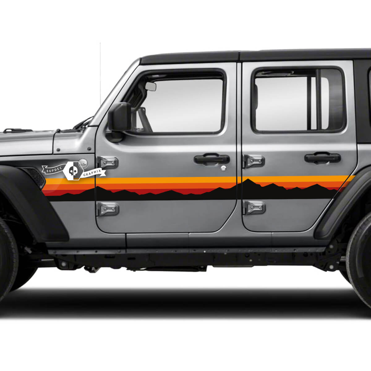 Pair Jeep Wrangler Unlimited Door Fender Mountains  Vintage Classic Colors Side Stripe 4 Colors Vinyl Sticker Decal