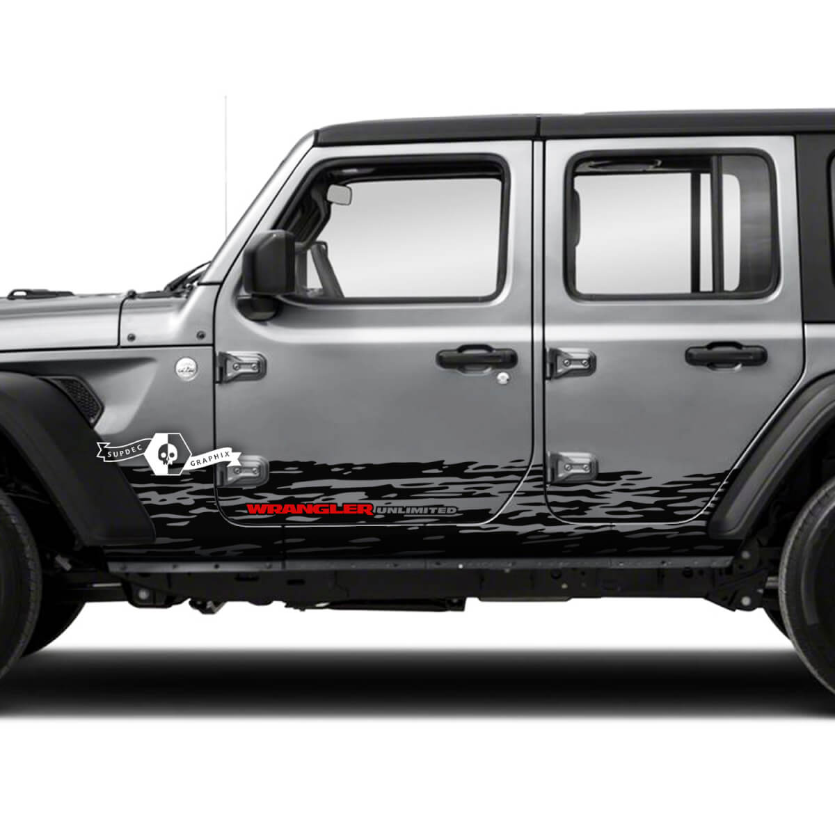 Pair Jeep Wrangler Unlimited Doors Rocker Panel Stripes Mud Splash Side Stripe Vinyl Sticker Decal 2 Colors
