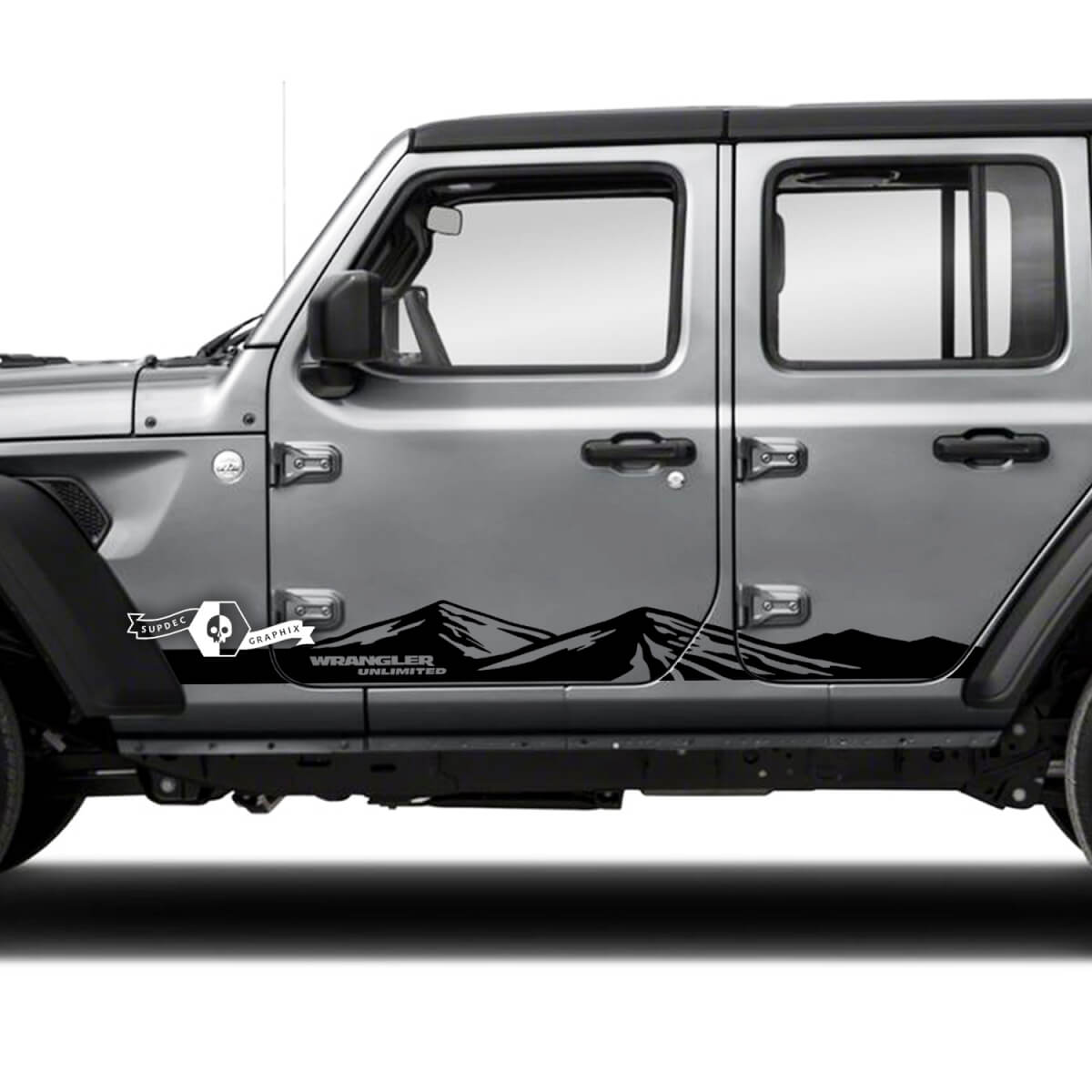 Pair Jeep Wrangler Unlimited Door Fender Mountains Logo Side Stripe Vinyl Sticker Decal