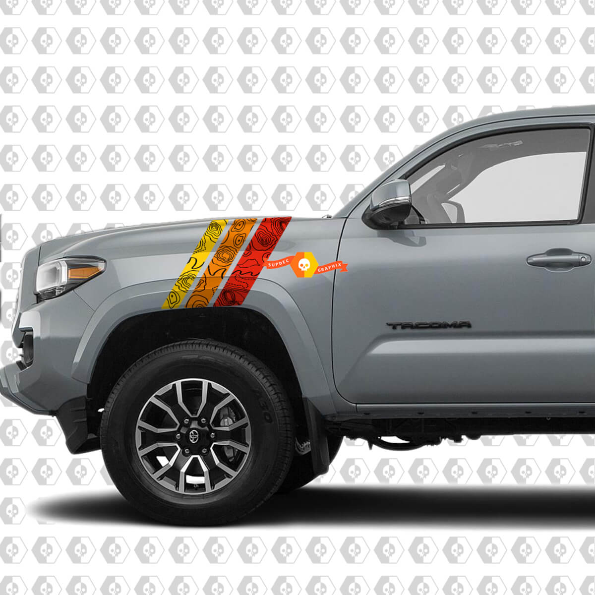 Vintage Stripes Side Fender Hood Topographic Map Toyota Tacoma SR5 TRD Vinyl Decals Stickers