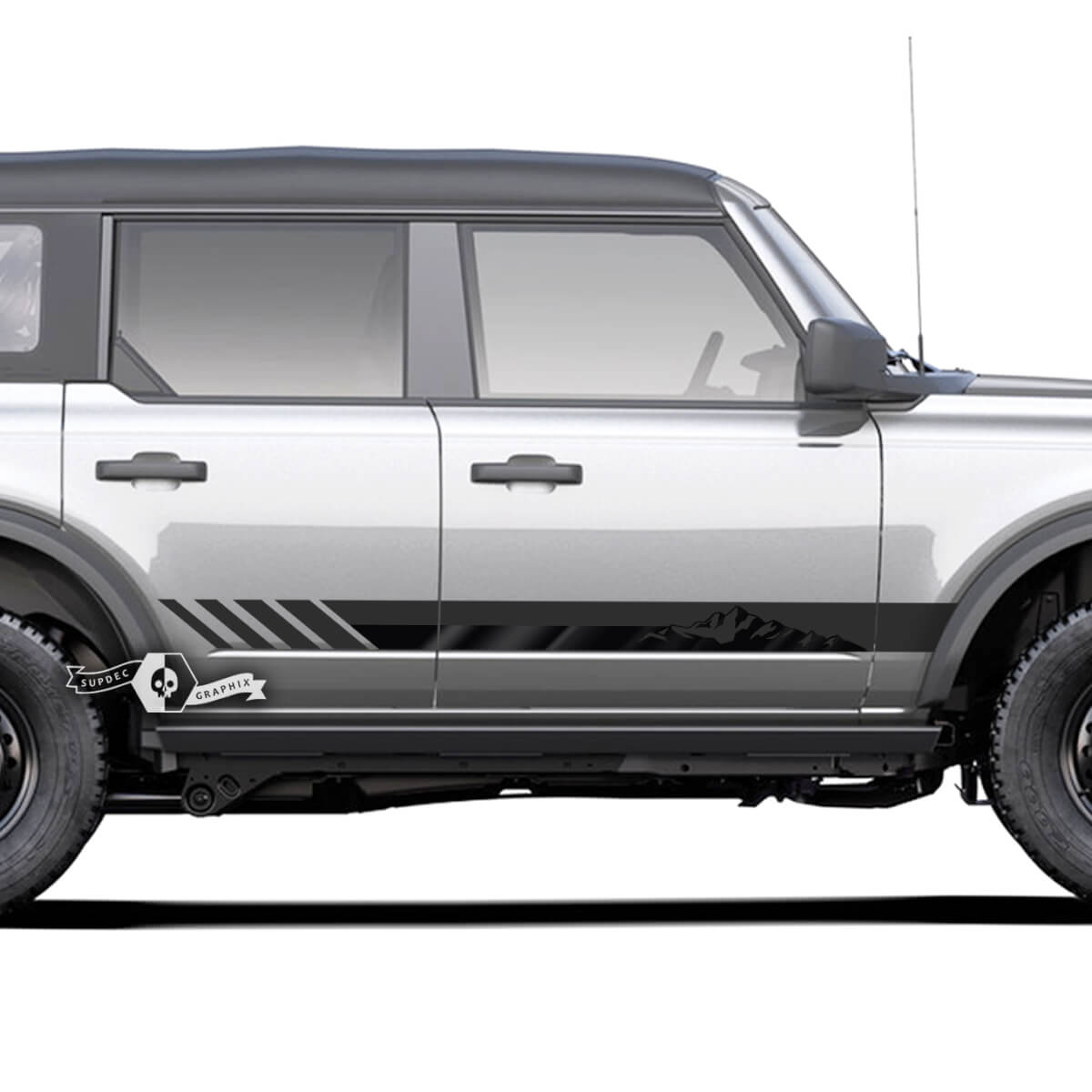 Pair Ford Bronco Mountains Style Rocker Panel Side Lines Doors Decals Stickers