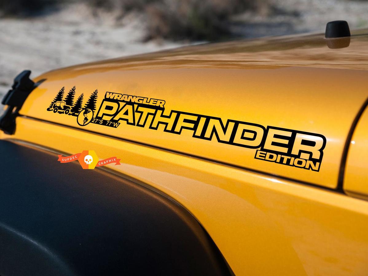 PAIR Jeep Sticker Decal PATHFINDER WRANGLER Hood Sticker Decal rubicon sahara JK CJ TJ YJ