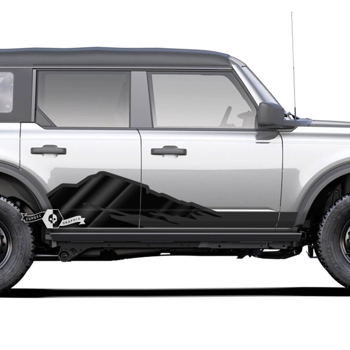 2x Ford Bronco Mountains Style Rocker Panel Side Doors Decals Stickers
