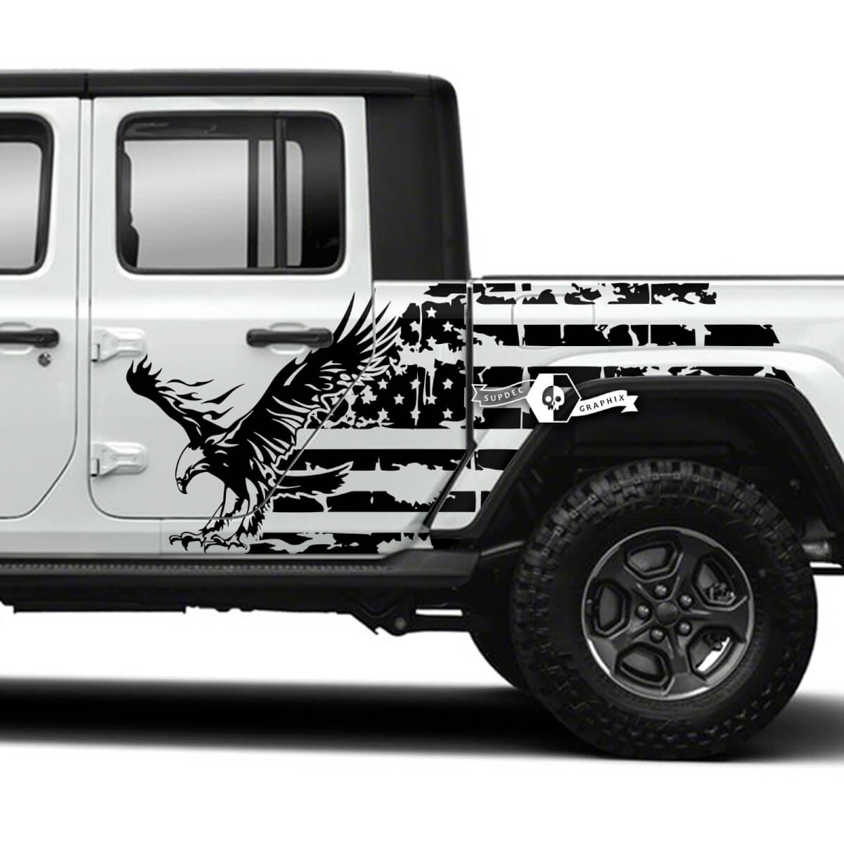 Mbalu kubwa ya Marekani na Bendi ya Bendera Kufunika Milango ya Kitanda Stika za Vinyl za Jeep Gladiator
