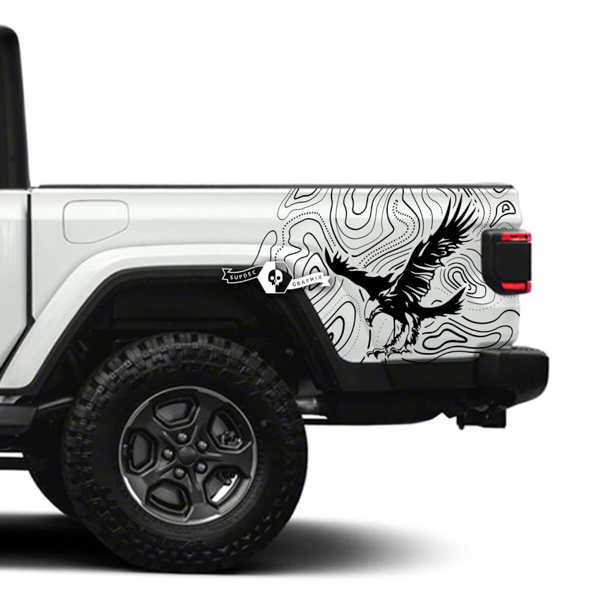 US Bald with Topographic Map Wrap Bed Side Vinyl Stickers Decals for Jeep Gladiator