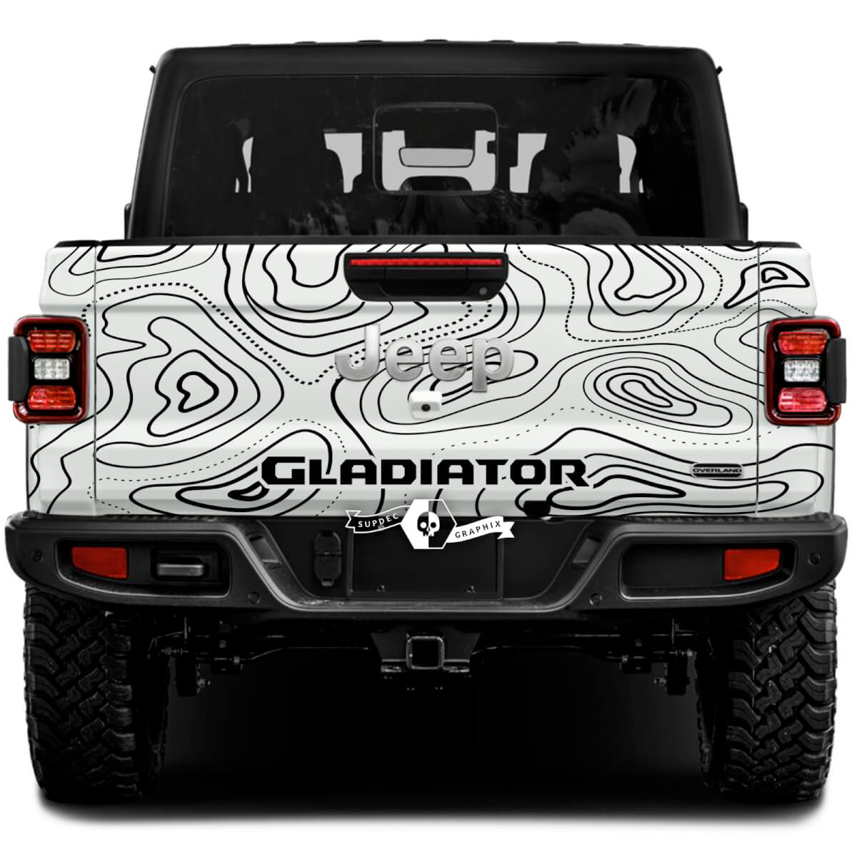 Tailgate Gladiator with Topographic Map Wrap Vinyl Stickers Decals for Jeep Gladiator