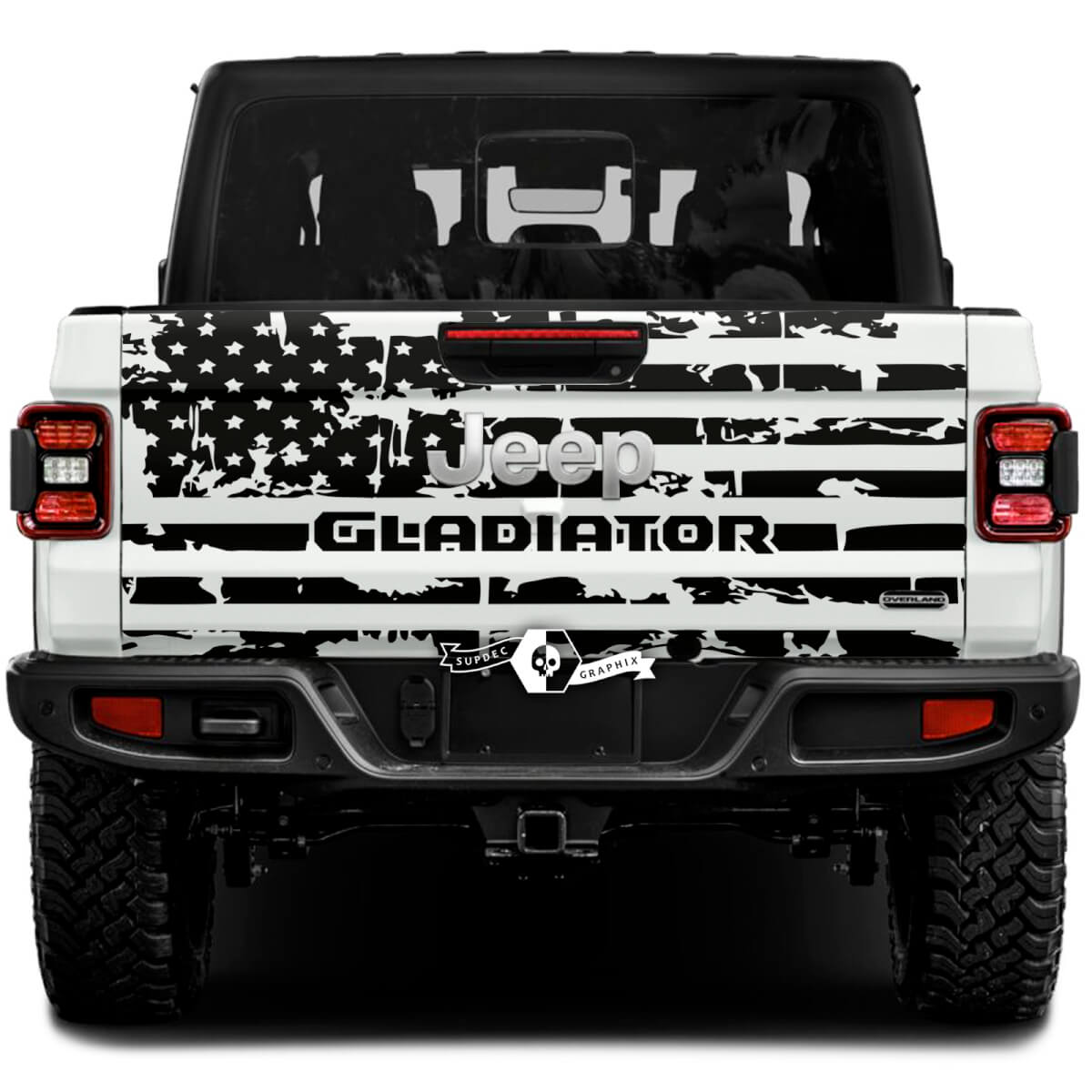 Tailgate Gladiator with USA Flag Distressed Wrap Vinyl Stickers Decals for Jeep Gladiator