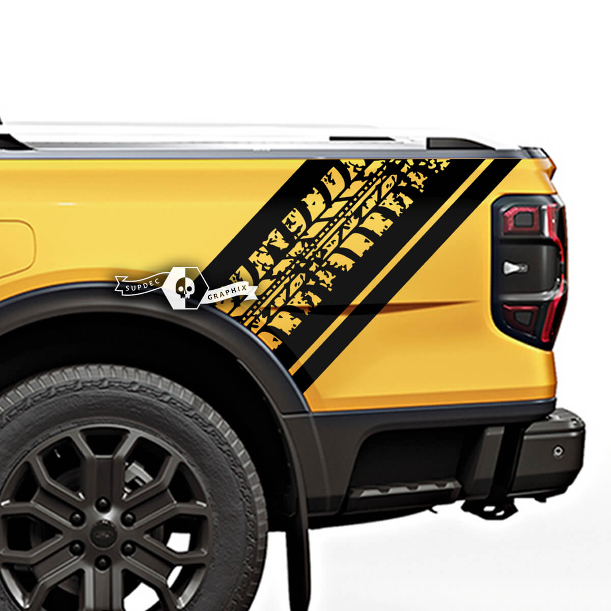 Pair Ford Ranger Raptor Destroyed Tire Tracks Bed Side Vinyl Stickers Decals
