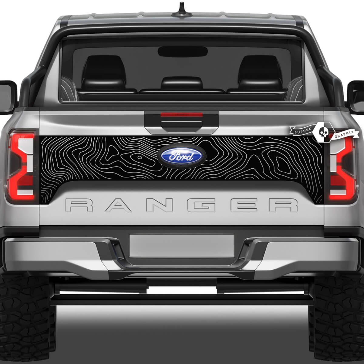 Ford Ranger Mud Splash Wrap Destroyed Topographic Map Tailgate Bed Side Vinyl Stickers Decals