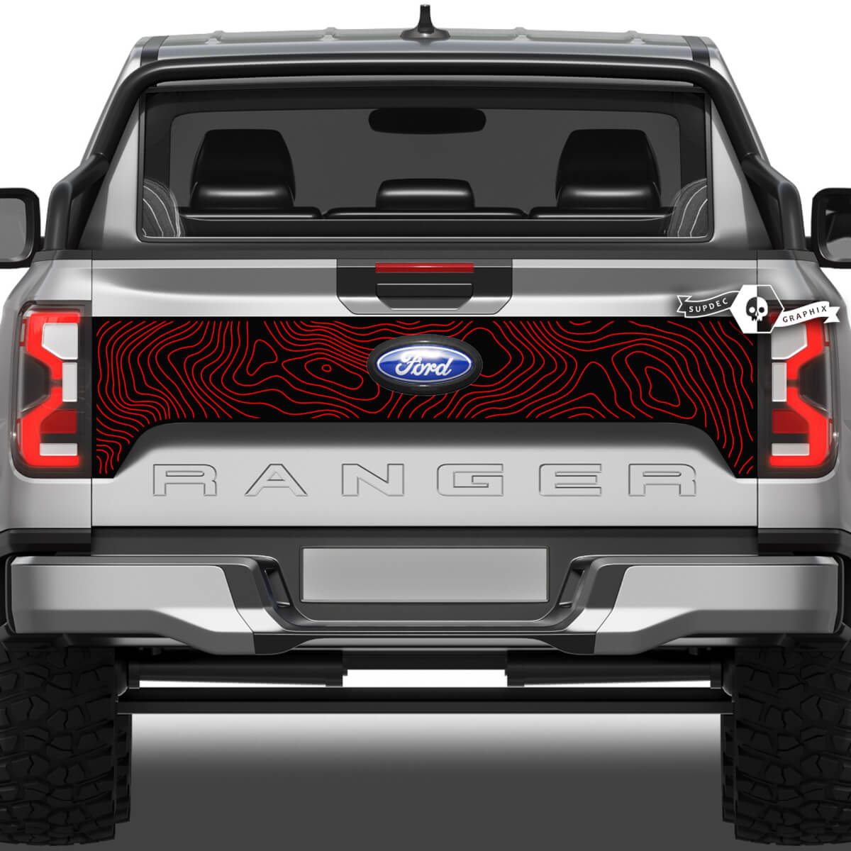Ford Ranger Mud Splash Wrap Destroyed Topographic Map Tailgate Bed Side Vinyl Stickers Decals 2 Colors