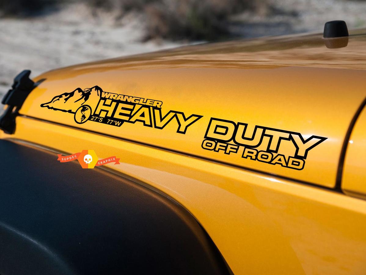 PAIR Jeep Sticker Decal HEAVY DUTY WRANGLER Hood Sticker Decal rubicon sahara JK CJ TJ YJ