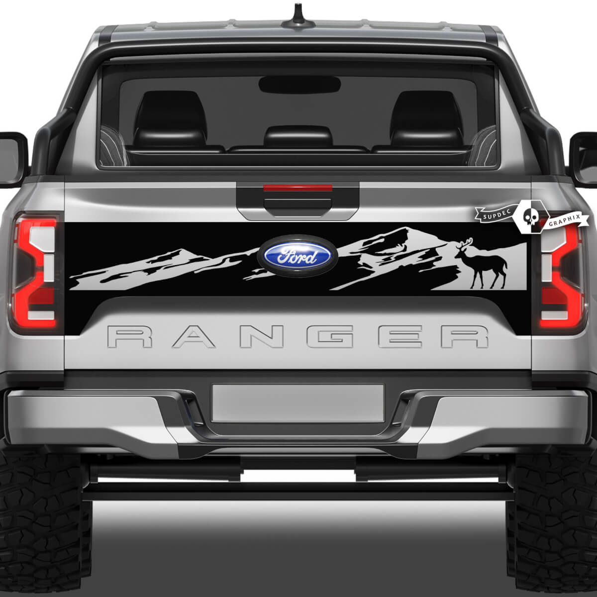 Ford Ranger Mud Splash Wrap Destroyed Mountains Deer Tailgate Bed Side Vinyl Stickers Decals