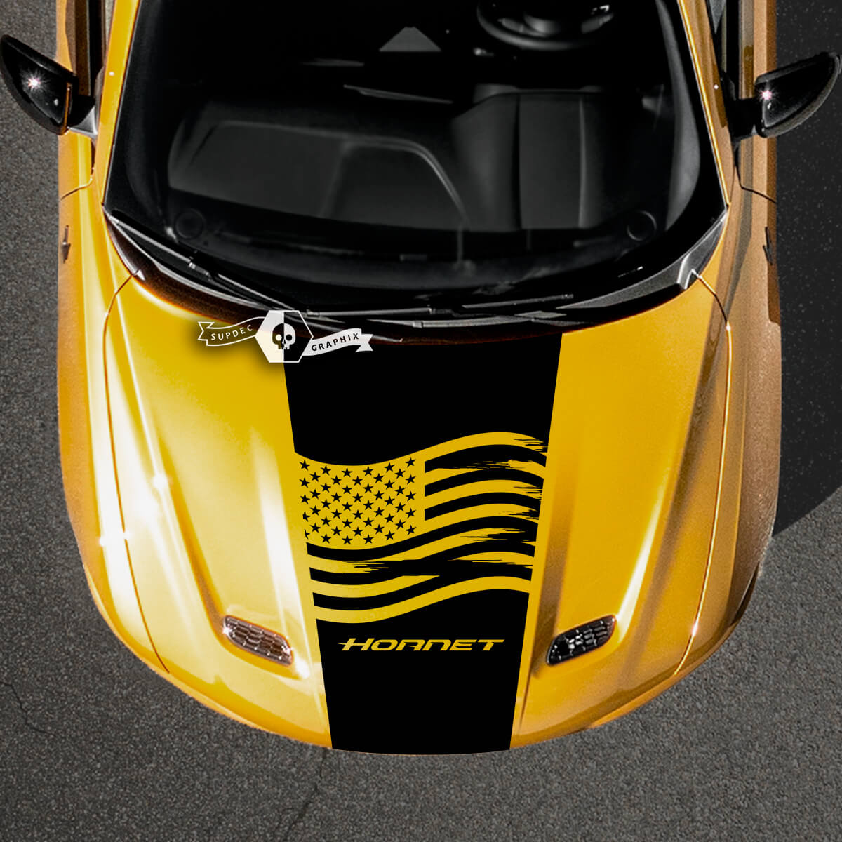 Hood Dodge Hornet Stripes Wrap USA Flag Logo Vinyl Decals Sticker