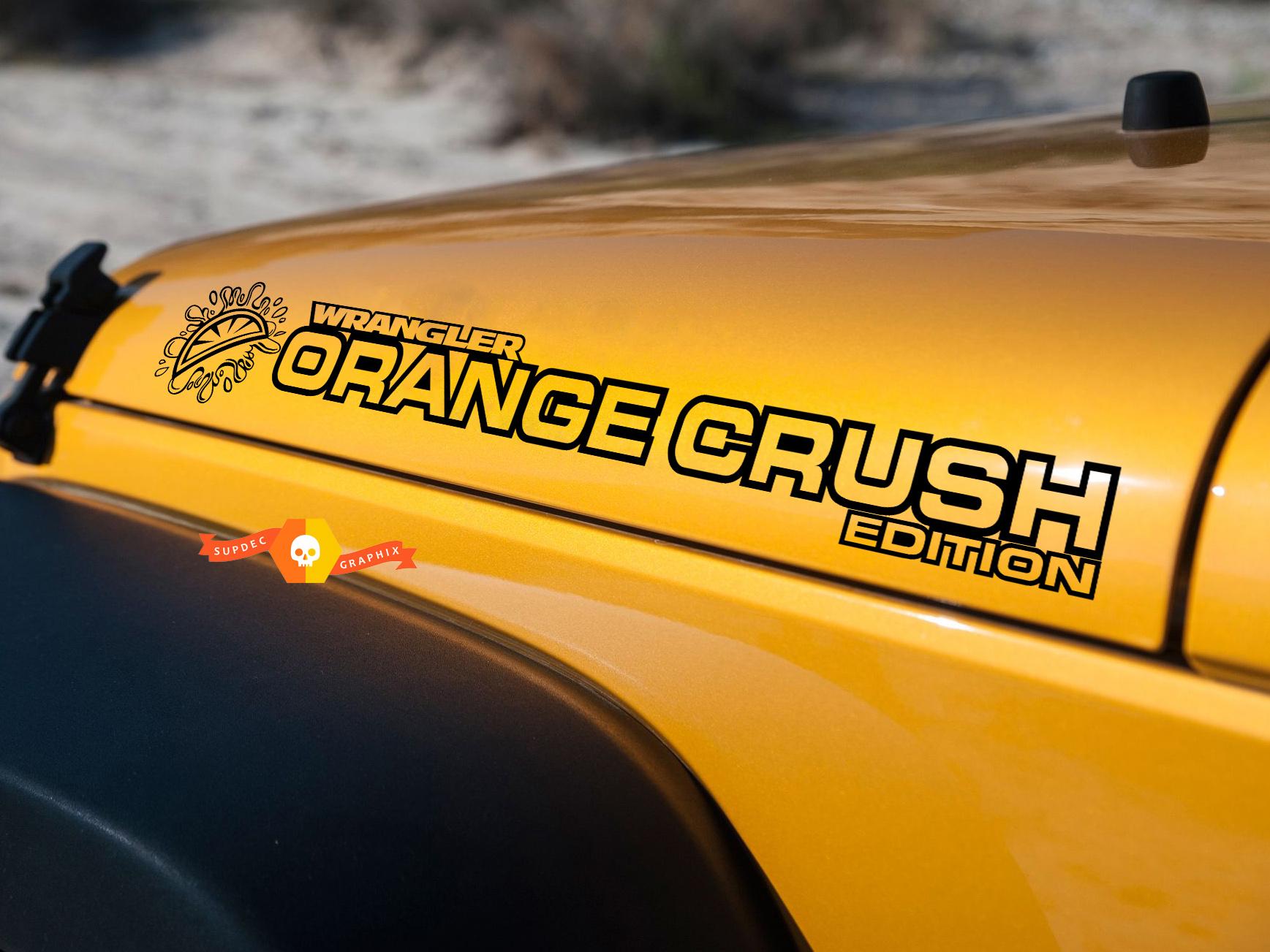 PAIR Jeep Sticker Decal ORANGE CRUSH WRANGLER Hood Sticker Decal rubicon sahara JK CJ TJ YJ