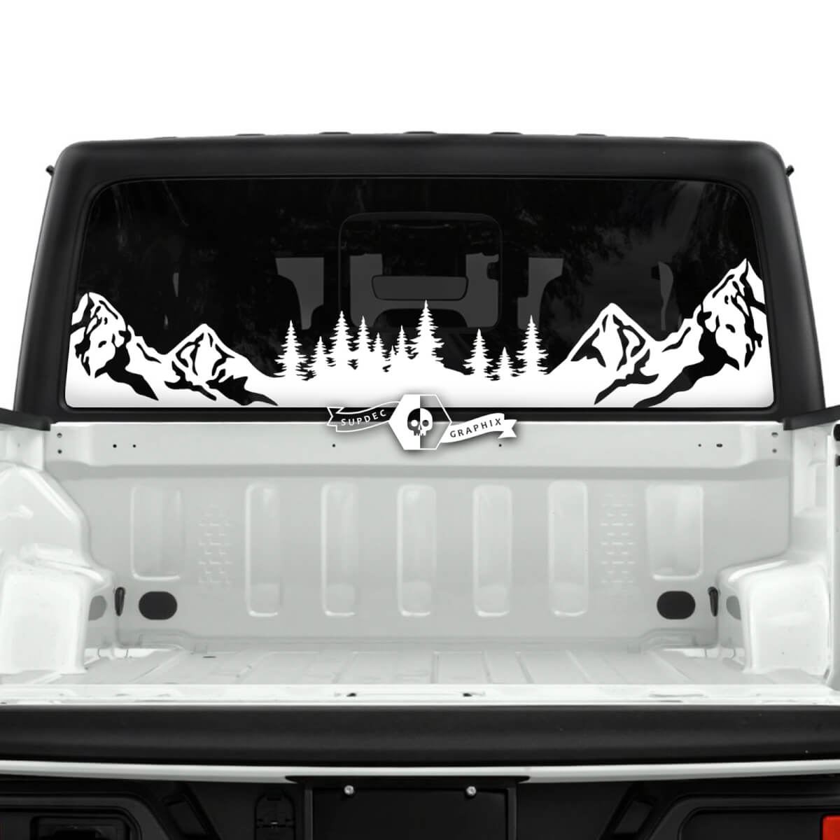Jeep Gladiator Rear Window Mountains Forest Stickers Decals Vinyl Graphics Stripe