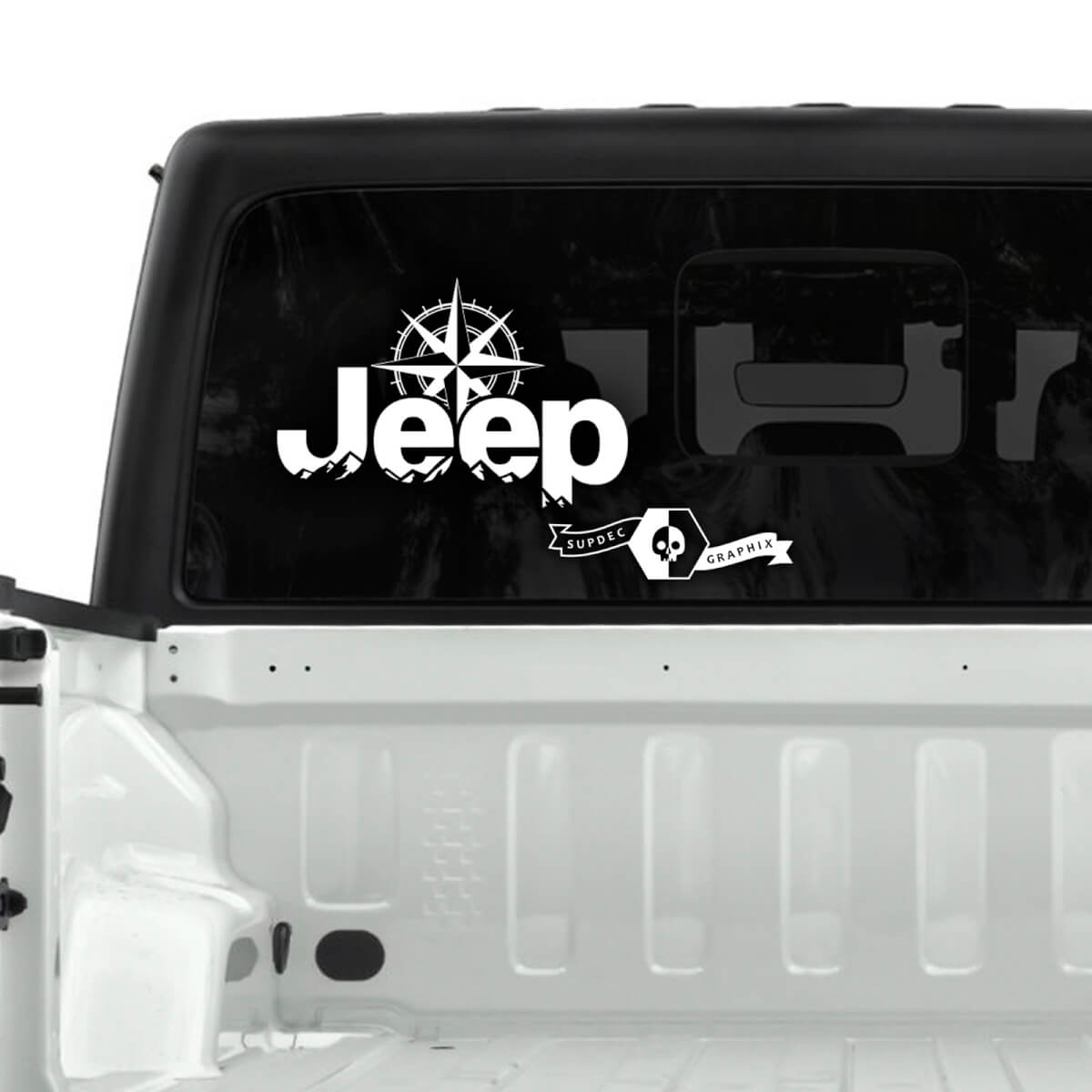 Jeep Gladiator Rear Window Forest Mountains Compass Stickers Decals Vinyl Graphics 