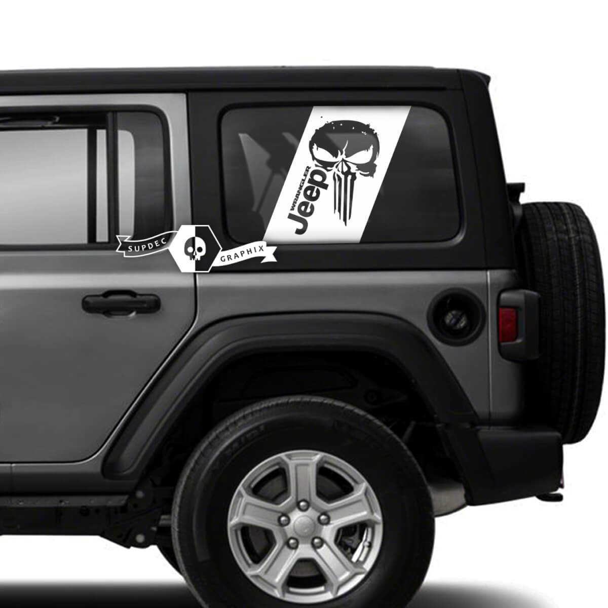 Pair of Jeep Wrangler Unlimited Side Door Window Punisher Stickers Decals Vinyl Graphics Stripe