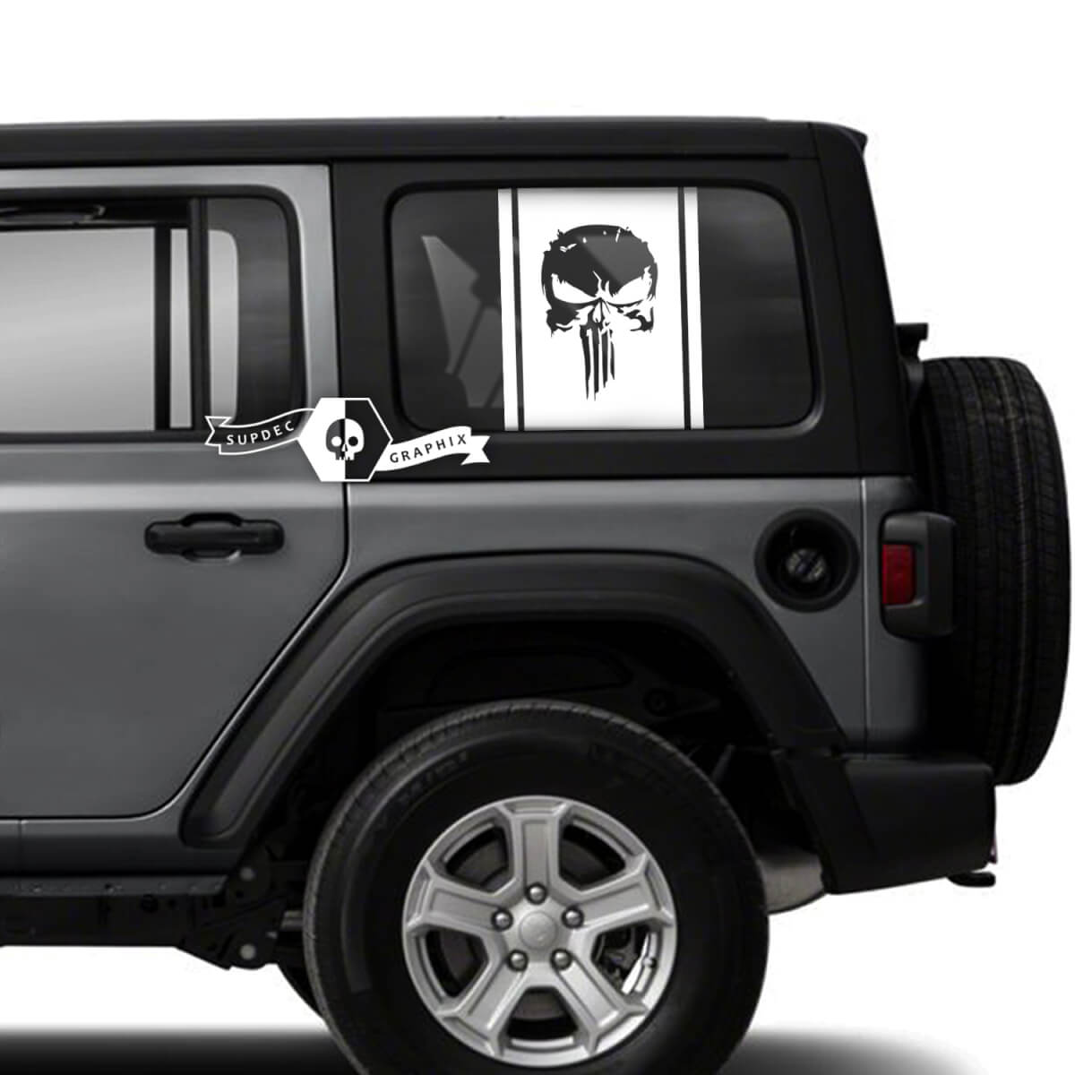 Pair of Jeep Wrangler Unlimited Side Door Window Punisher Stickers Decals Trim Vinyl Graphics Stripe