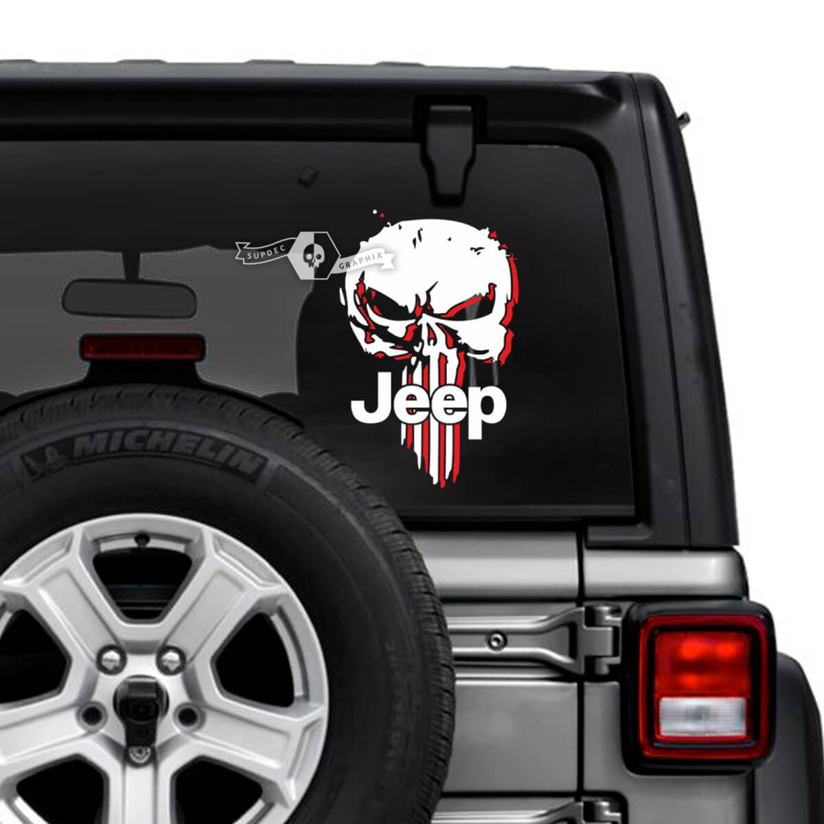 Jeep Wrangler Unlimited ພາສາລາວ Rear Window Punisher Shadow Stickers Decals Vinyl Graphics 2 ເສືອ Colors
