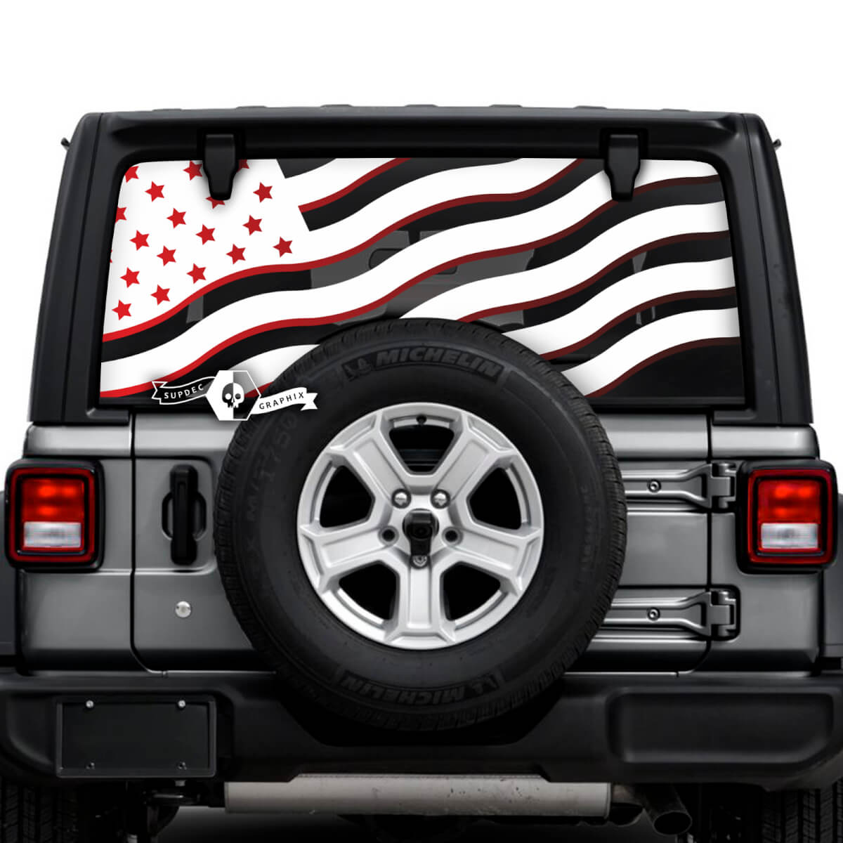 Jeep Wrangler Unlimited પાછલું ખિડકી ઝરા યુએસએ શેડો સ્ટિકર્સ ડેકલ્સ વિનાઇલ ગ્રાફિક્સ 2 રંગ
