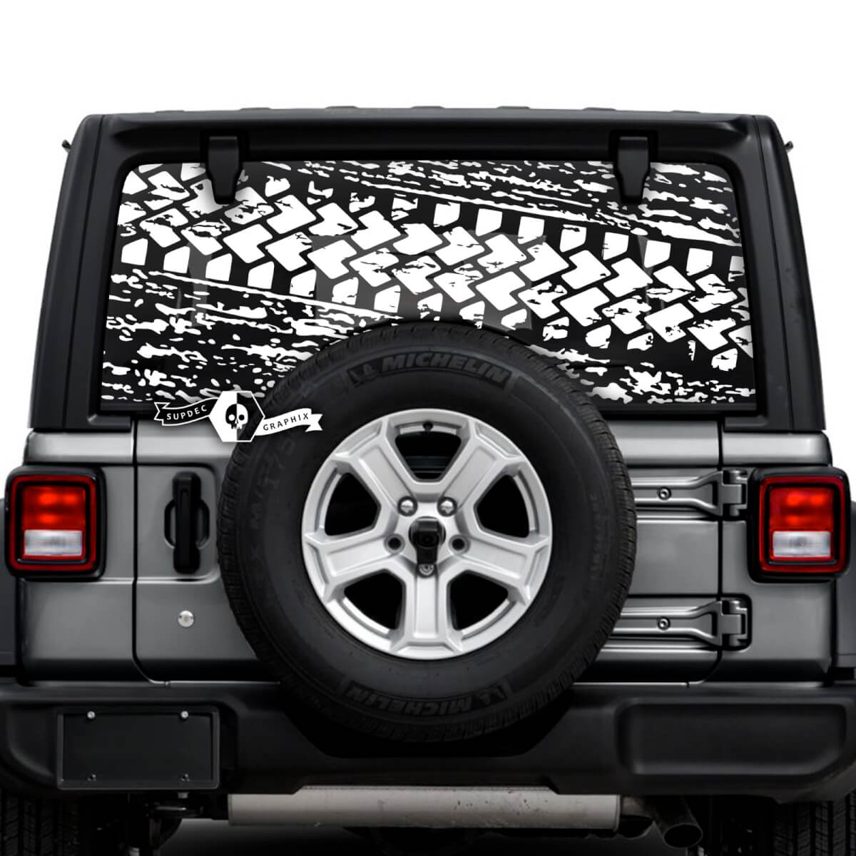 Jeep Wrangler Unlimited Rear Window Mud Splash Destroyed Tire Track Stickers Decals Vinyl Graphics