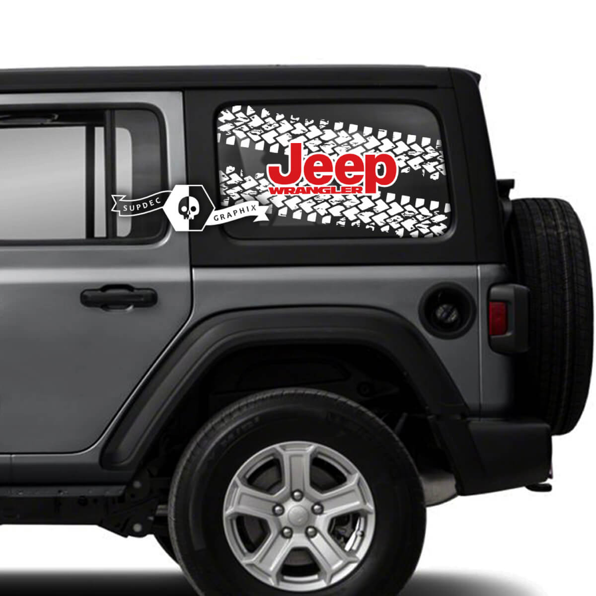 Pair of Jeep Wrangler Unlimited Side Door Window Tire Track Stickers Decals Jeep logo Vinyl Graphics 2 Colors