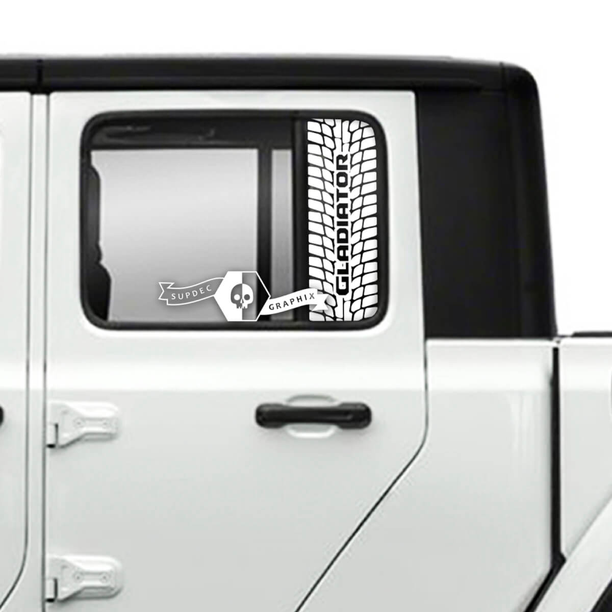 Pair Jeep Gladiator Doors Window Tire Track  Destroyed  Stickers Decals Vinyl Graphics