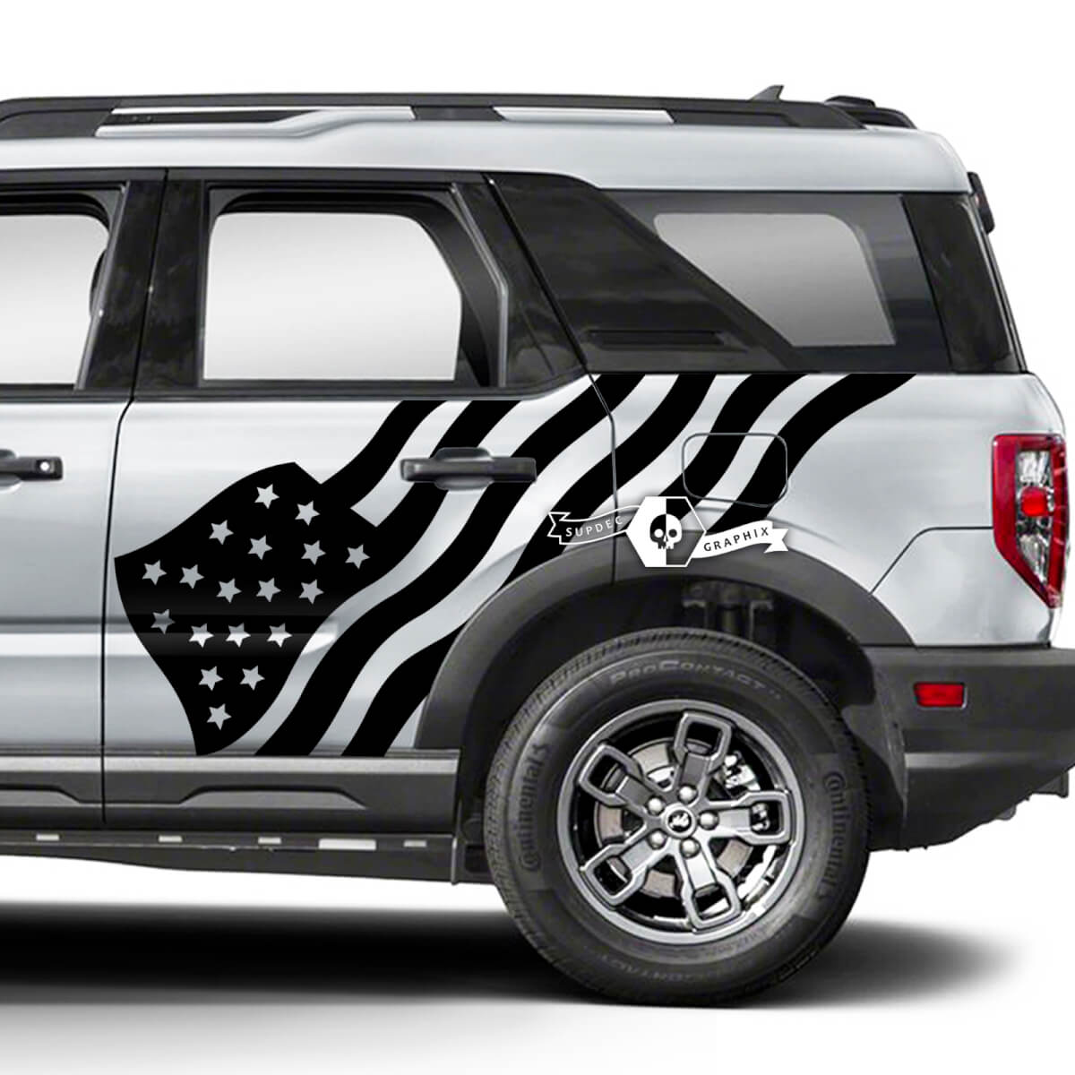 2x Ford Bronco Doors Fender USA Flag Side Decals Stickers