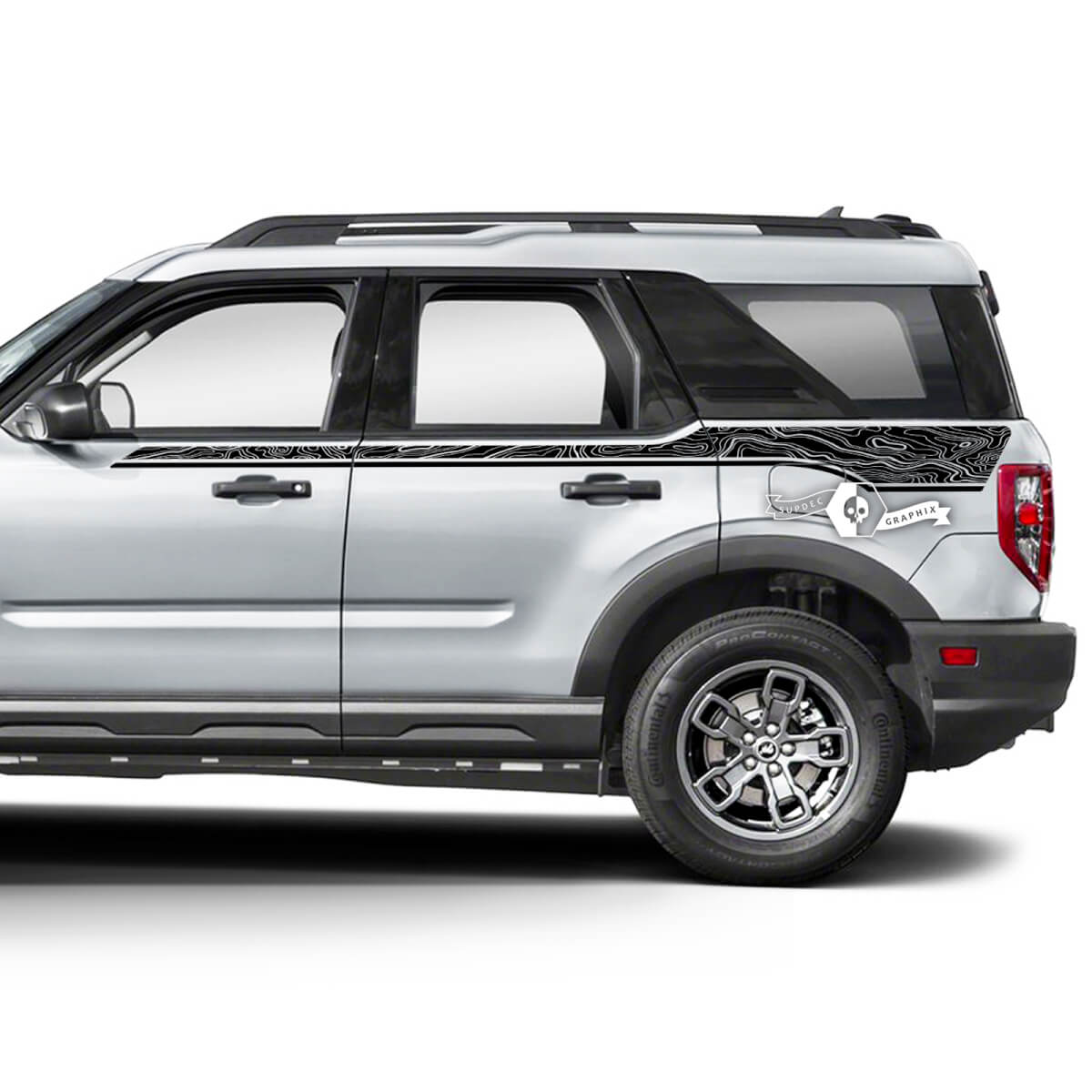 2x Ford Bronco Door Up Side Fender Topographic Map Decals Stickers