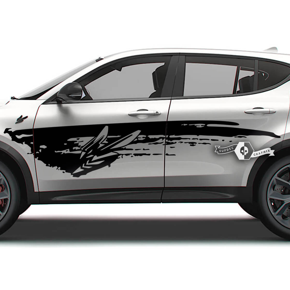 Pair Dodge Hornet Doors Side Stripes Wrap Mud Logo Dazzle Paint Destroyed Vinyl Decals Stickers