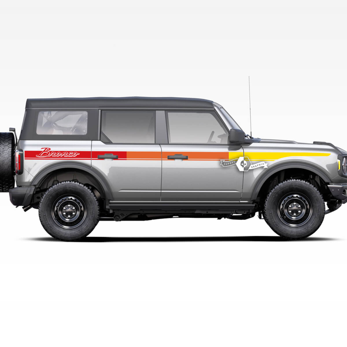 Pair Ford Bronco Side Doors Retro Colors SunSet Old School Stripes Graphics Stickers Decals 3 Colors